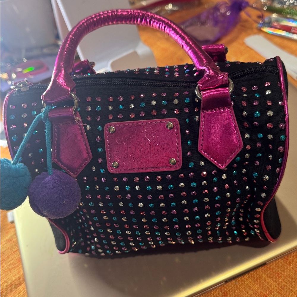 Stylish Black and Pink Studded Handbag - Picture 2 of 2